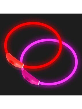 2-Pack Rechargeable LED Dog Collars for Night Walking, Light Up Safety Necklaces